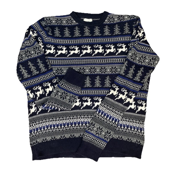 Aspen Crewneck Sweater Christmas Winter Reindeer Mens Size XL Blue White Cotton - Picture 1 of 6